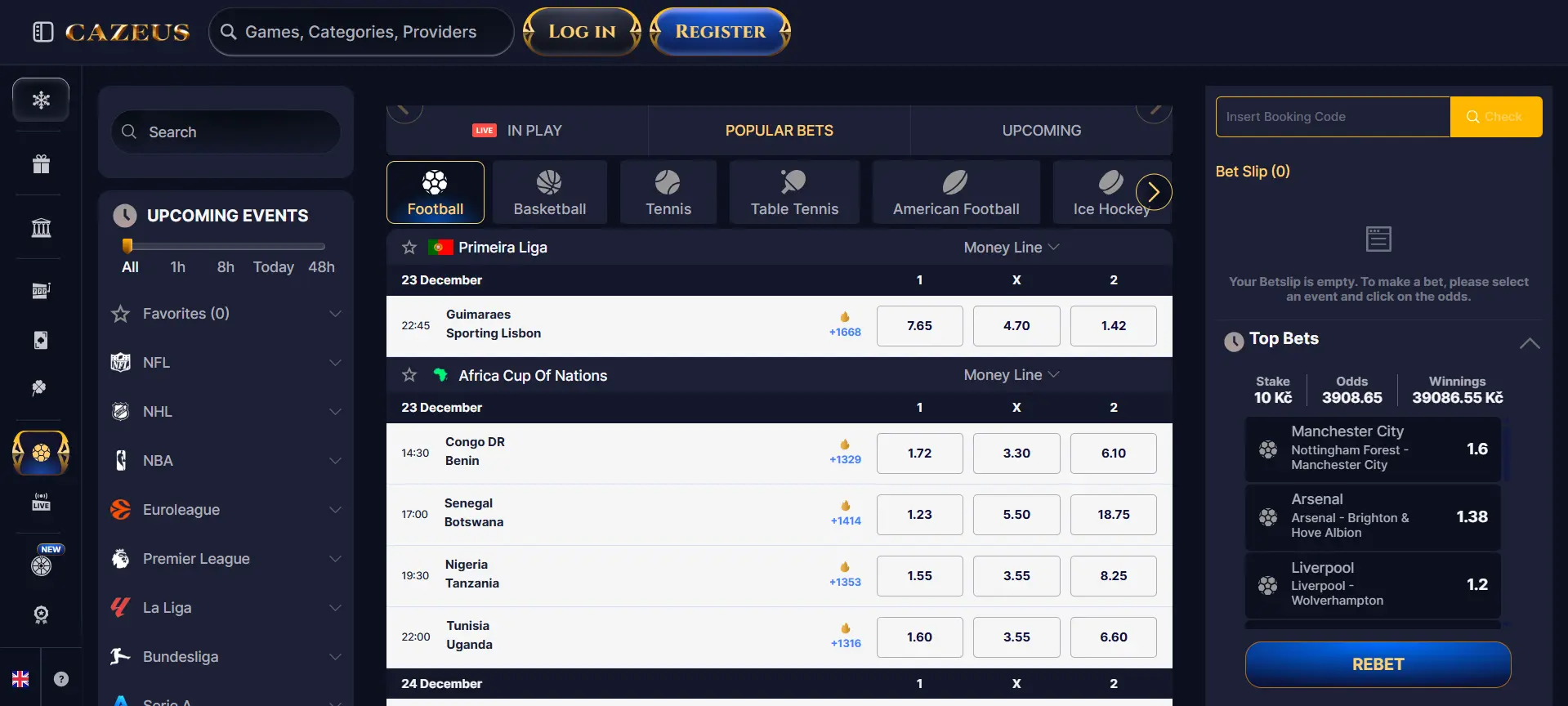 Inzetten bij Cazeus Casino